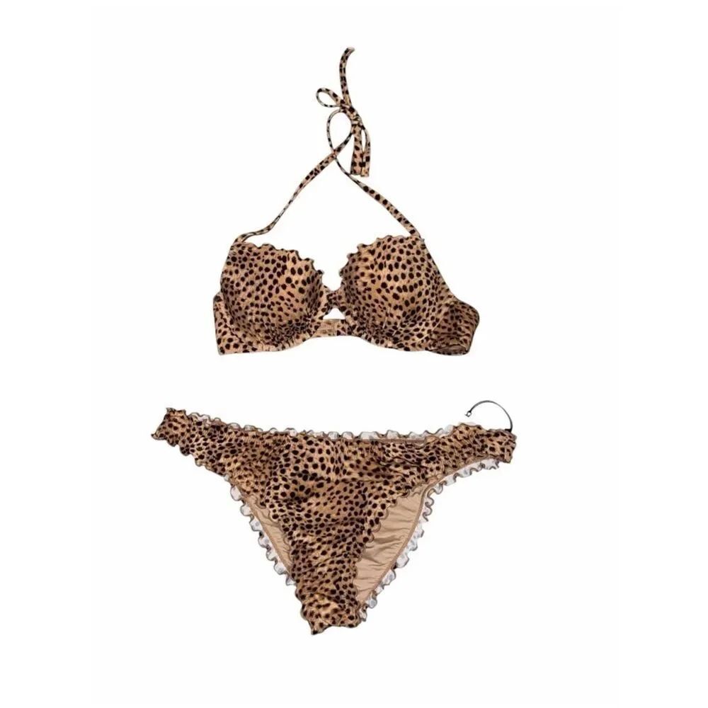 Shade & Shore Leopard Print Ruffle 2pc Bikini Set(Top 34b,Bottom Large) - Picture 3 of 9